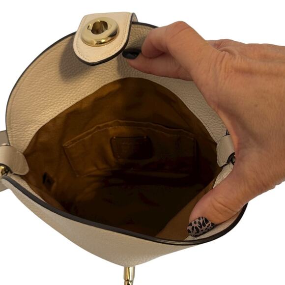 Coach Addie Chalk White Pebbled Leather Crossbody Bucket Bag - Picture 7 of 16